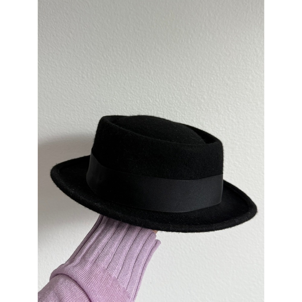 Rosin Headwear Pork Pie Hat L/XL Black Wool Felt Vintage Style Flat Crown Fedora